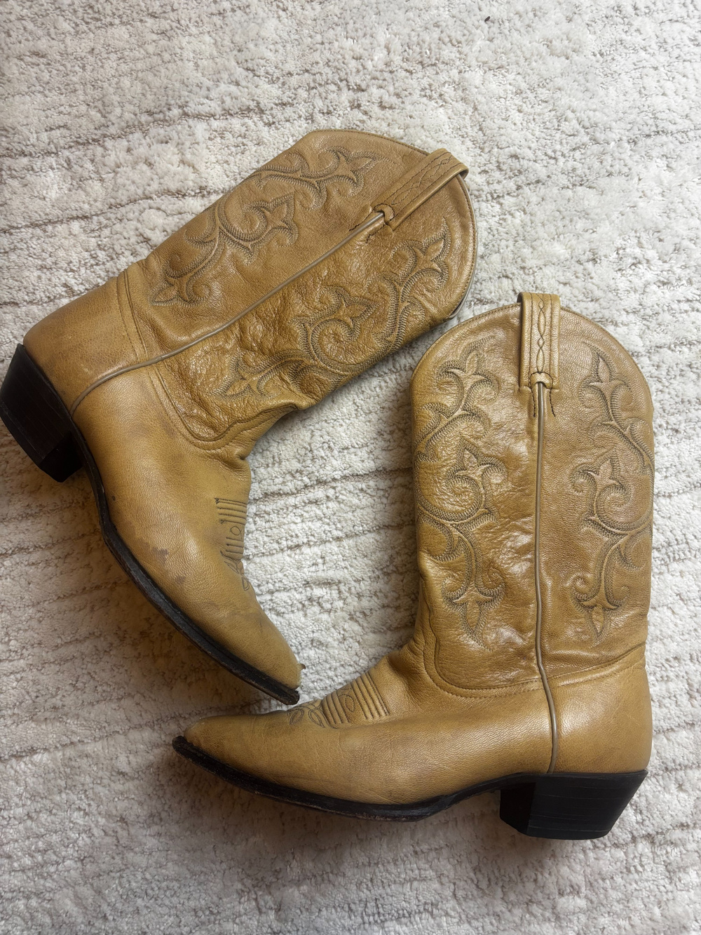 Leather Cowboy Boots Western Embroidered Tan Pointed Toe
